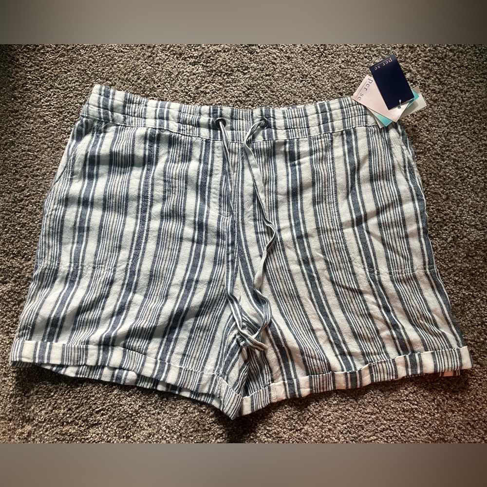 Per Se Striped Linen Shorts